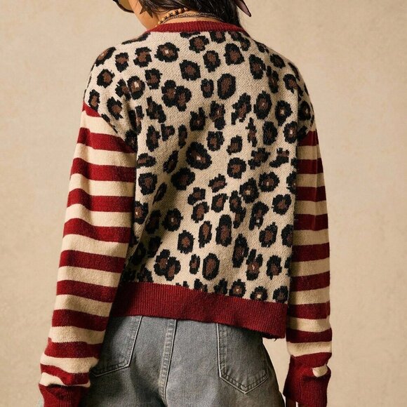 leopard & striped Casual Women's knit sweater cardigan - Picture 2 of 7